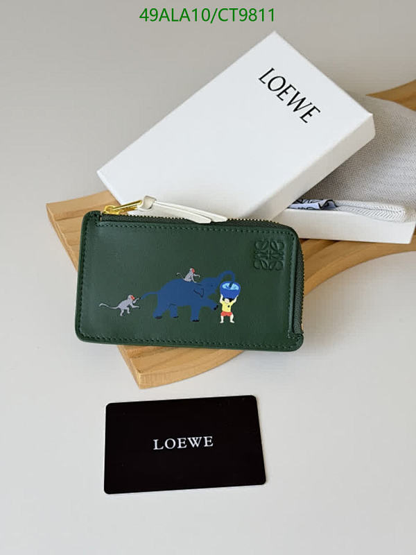 Loewe Green Leather Coin Purse with Cartoon Print
