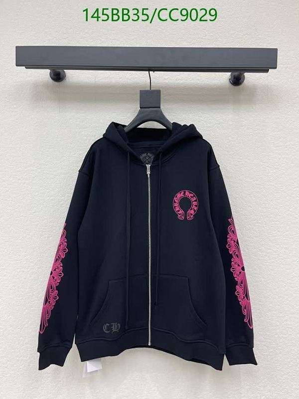 Chrome Hearts Black Cotton Zip-Up Hoodie with Pink Cross Detail