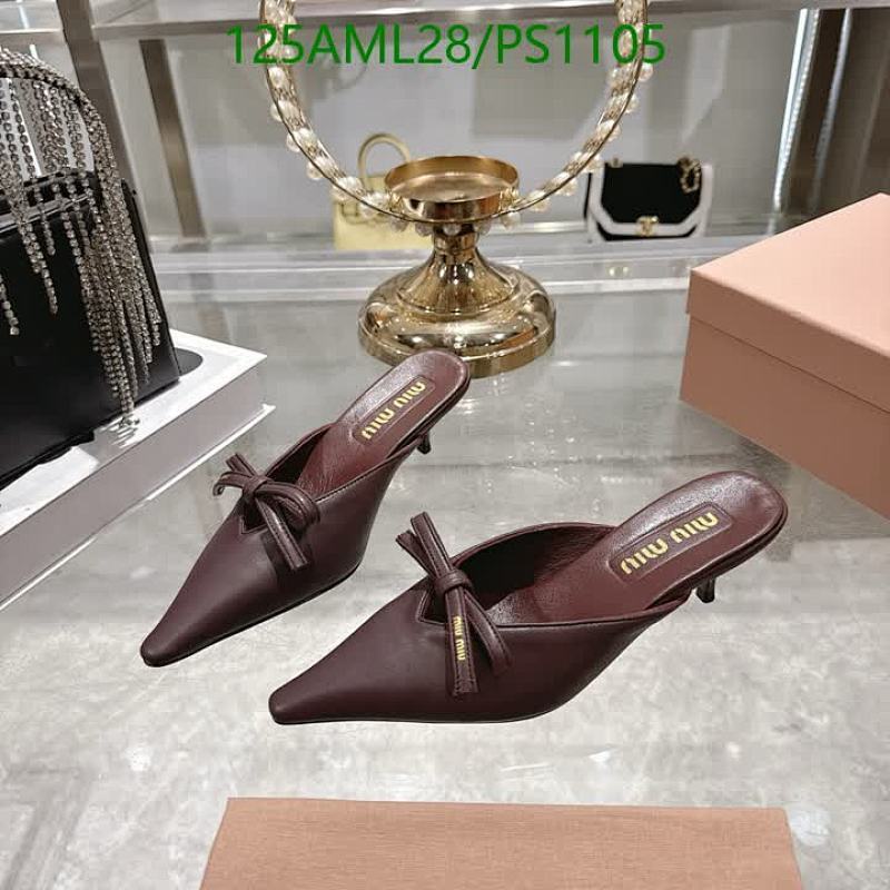 Miu Miu Women's Brown Sheepskin Pointed Toe Bow Kitten Heel Mules