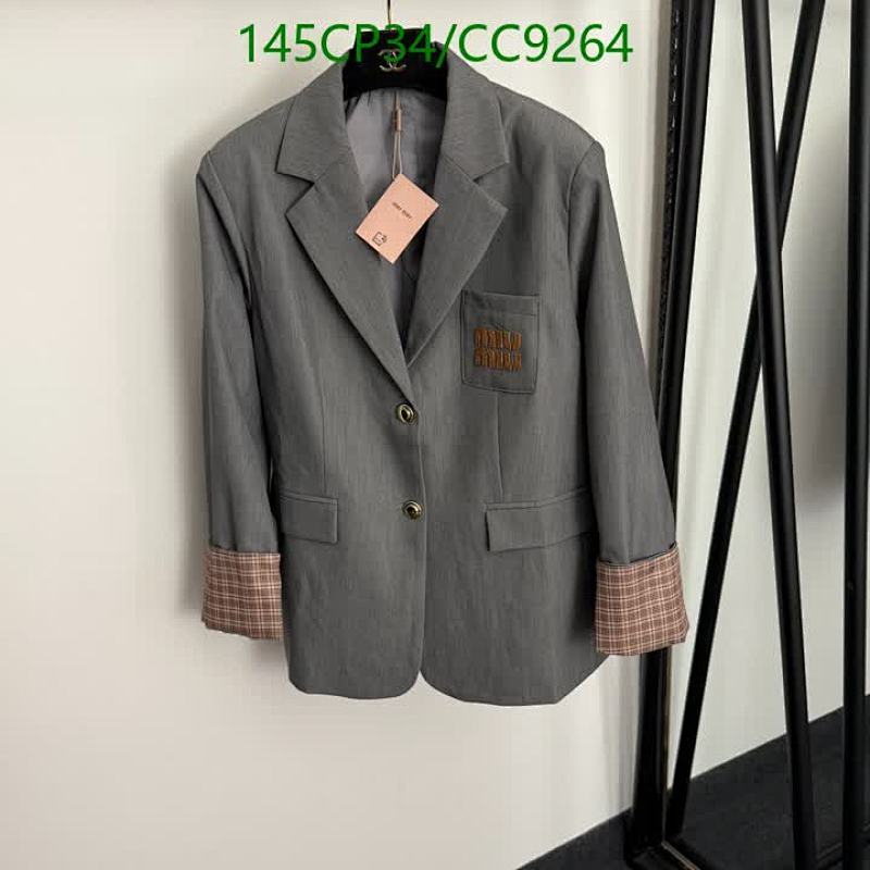 Miu Miu Women's Grey Cotton Blazer with Plaid Cuffs