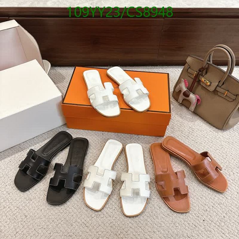 Hermes Women's H-Logo Leather Slide Sandals