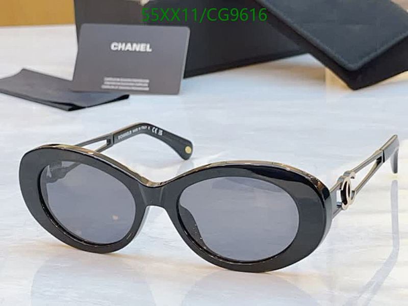 Chanel CG9616 Black Oval Sunglasses with CC Logo Detail