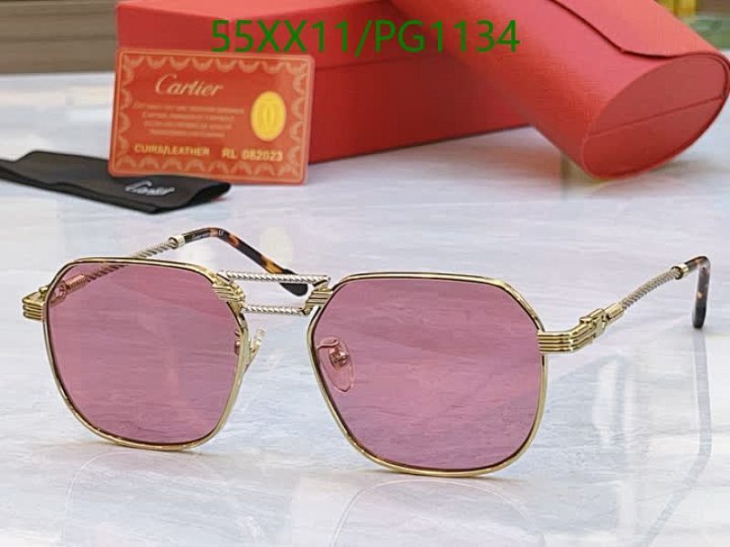 Cartier Octagonal Pink Lens Sunglasses with Gold Frame