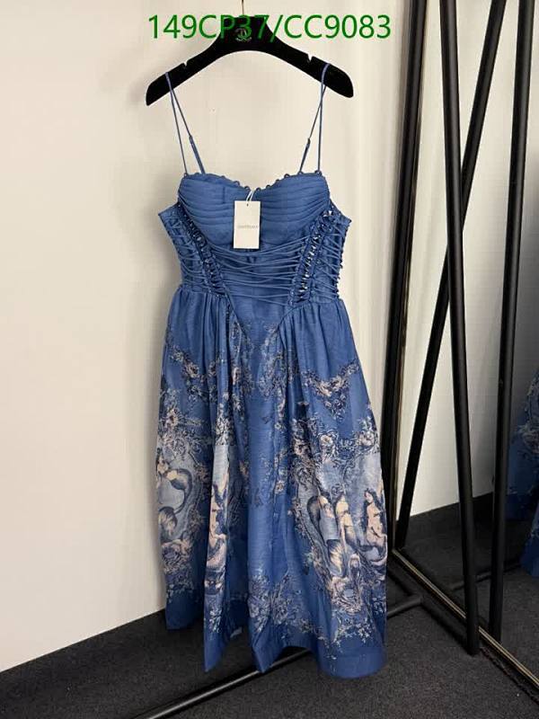 Zimmermann Women's Blue Floral Print Strappy Midi Dress with Corset Detail