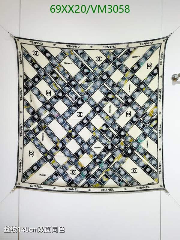 Chanel Luxury Cashmere & Silk Scarf - Elegant Film Strip Design 140x140cm