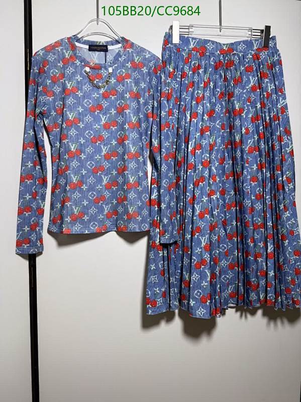 Louis Vuitton Cherry Monogram Print Pleated Skirt and Top Set