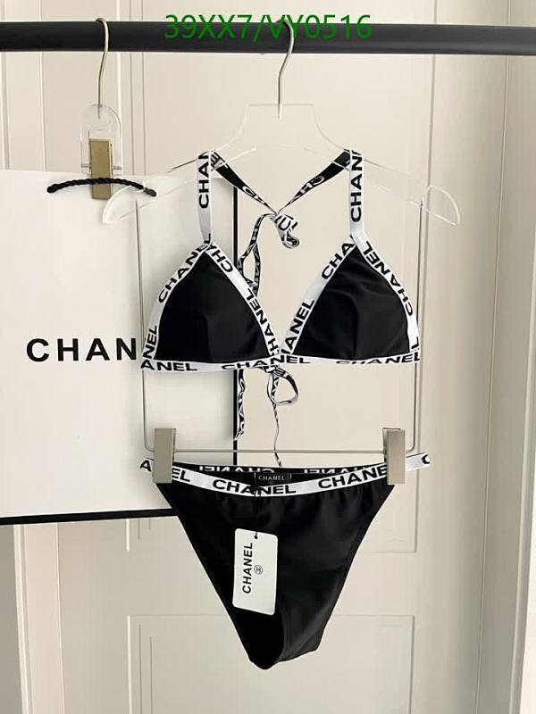 Chanel Women's Black Logo Print Swimsuit - Two-Piece Bikini Set