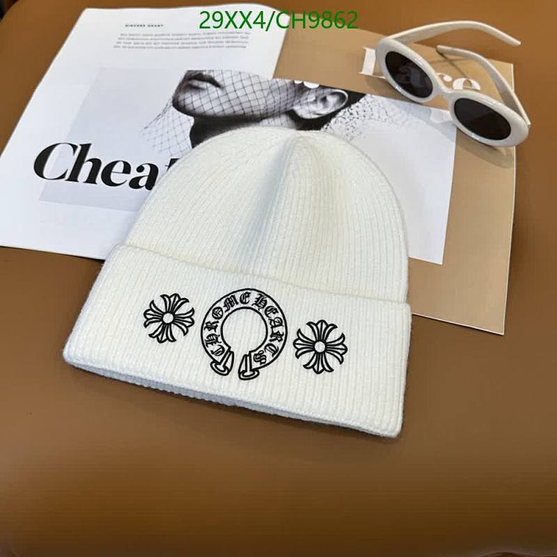 Chrome Hearts White Knit Beanie Hat with Floral Cross Emblem