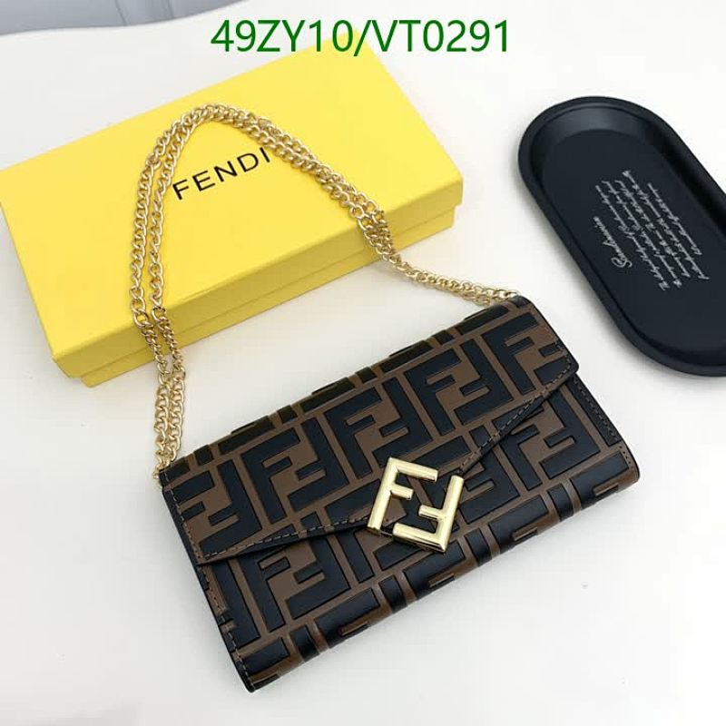 Fendi FF Embossed Leather Wallet with Chain - Brown