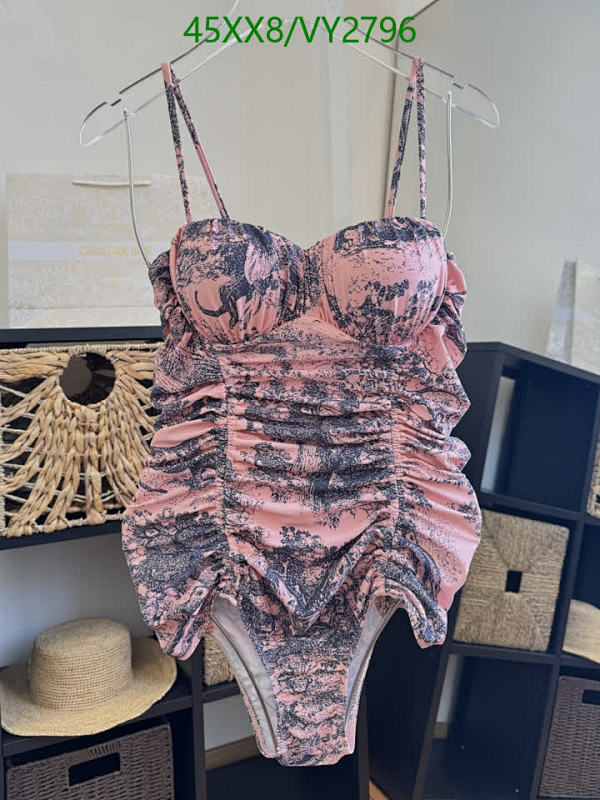 Dior Elegant Pink Toile de Jouy One-Piece Swimsuit for Women