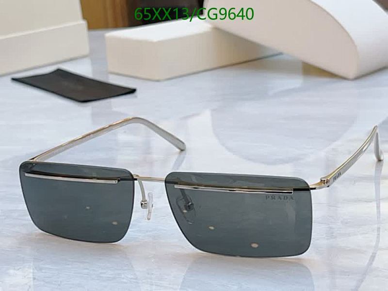 Prada Rimless Rectangular Sunglasses - Silver Frame, Grey Lenses