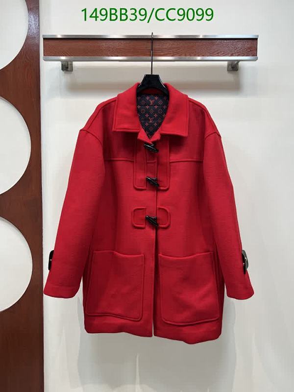 Louis Vuitton Women's Red Wool Duffle Coat with Toggle Closure