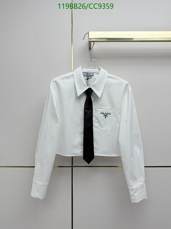 Prada Women's Cropped White Shirt with Black Tie - Sizes S-L