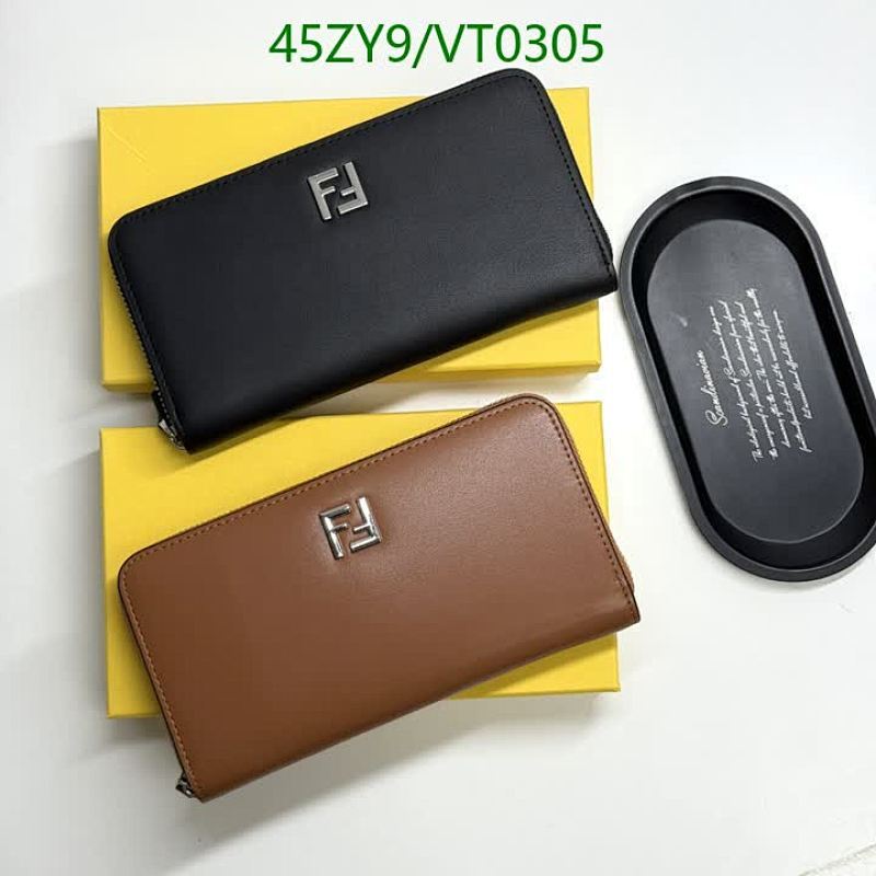 Fendi Unisex Zip-Around Wallet in Black and Brown Cowhide Leather