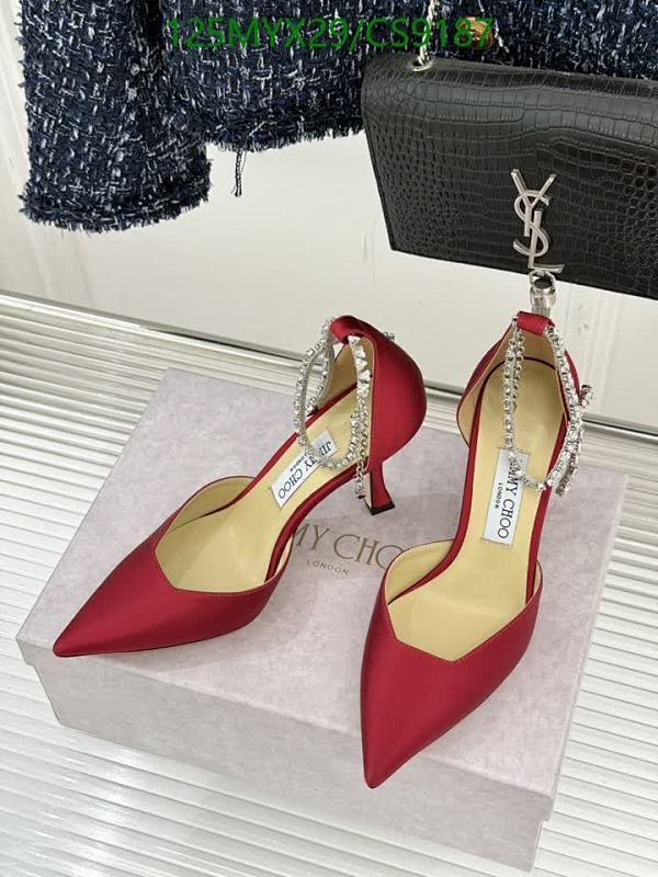 Jimmy Choo Women's Red Silk Pointed Toe Heels with Crystal Ankle Strap