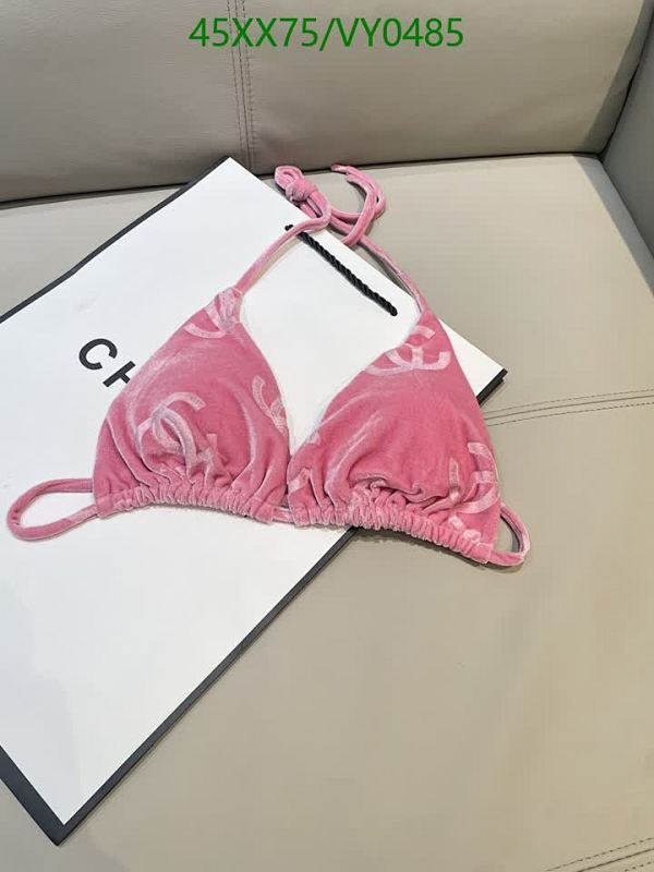 Chanel Pink Velvet Halter Neck Bikini Top - Luxurious Beachwear for Women