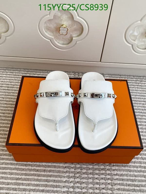 Hermes Women's White Leather Studded Thong Sandals