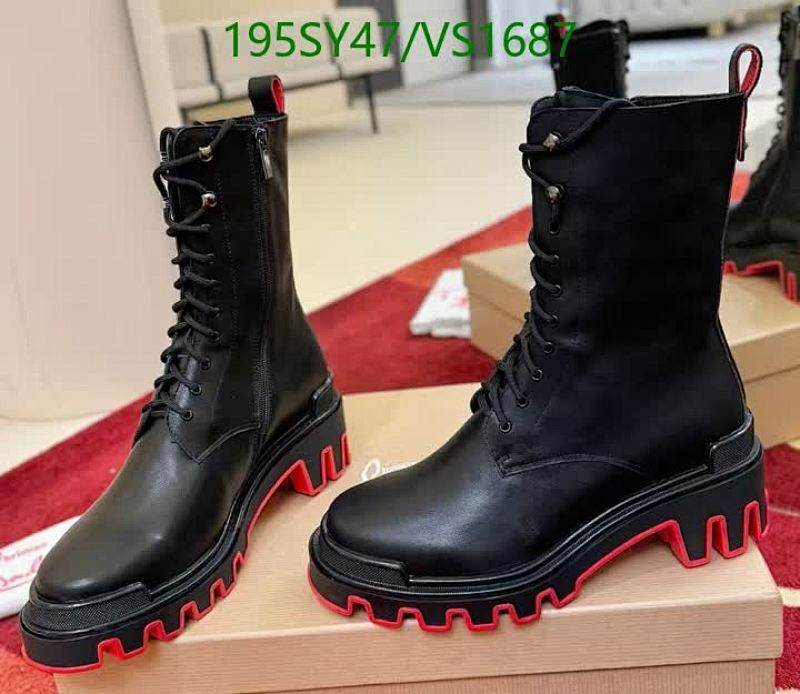 Christian Louboutin Men's Black Leather Combat Boots with Red Lug Sole