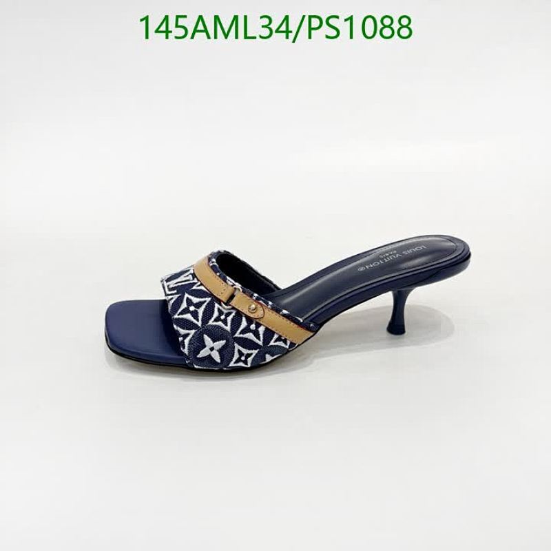 Louis Vuitton Women's Navy Monogram Heeled Mules Sheepskin Leather Outsole 5 Louis Vuitton Women's Navy Monogram Heeled Mules Sheepskin Leather Outsole