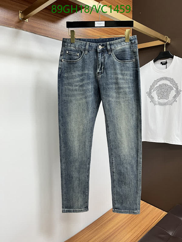 Versace Men's Washed Blue Denim Jeans - Classic Slim Fit for Everyday Style