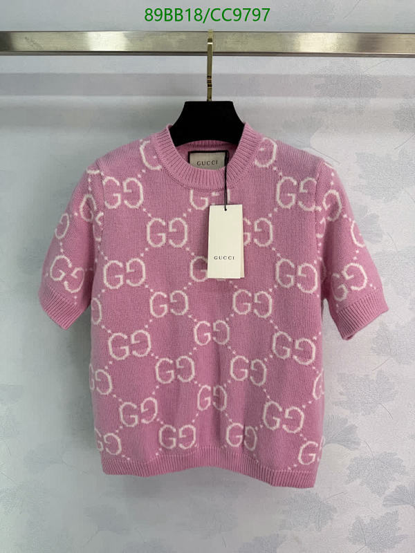 Gucci Women's Pink GG Pattern Wool Knit Short Sleeve Sweater