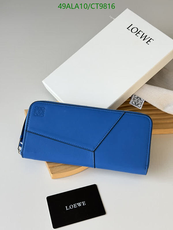 Loewe Blue Leather Zip-Around Wallet - Mirror Quality