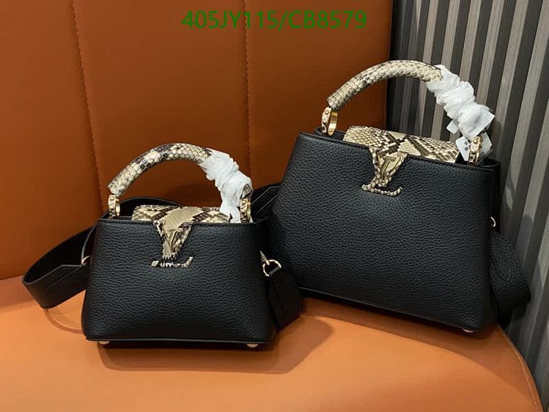 Louis Vuitton Black Leather Top Handle Bag with Snakeskin Accents