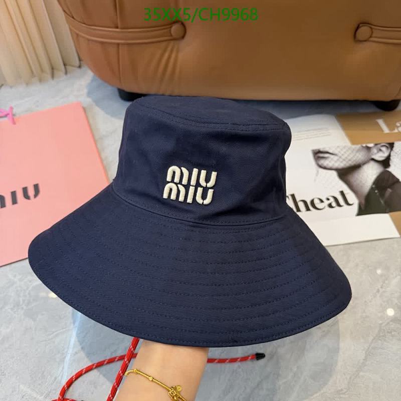 Miu Miu Navy Blue Cotton Bucket Hat with Embroidered Logo