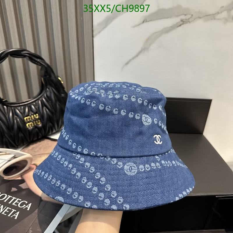 Chanel Denim Bucket Hat with CC Logo Pattern