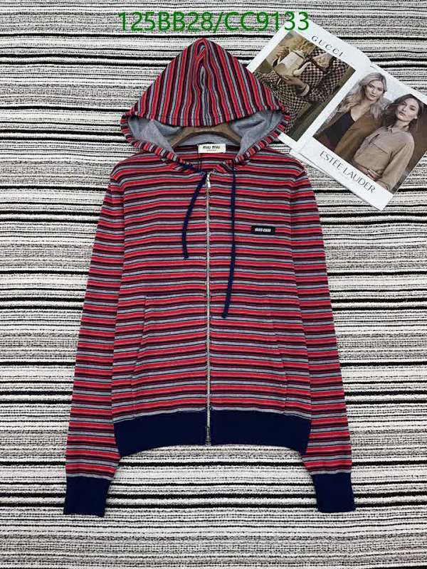 Miu Miu Women's Striped Knitted Hoodie - Comfortable Full-Zip Sweatshirt