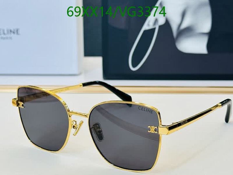 Celine VG3374 Square Sunglasses with Gold Frame & Dark Lenses - 59-18-145