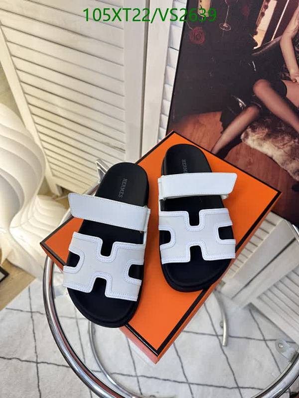 Hermes Men's Chic White & Black Leather Sandals - Comfortable Slide Shoes