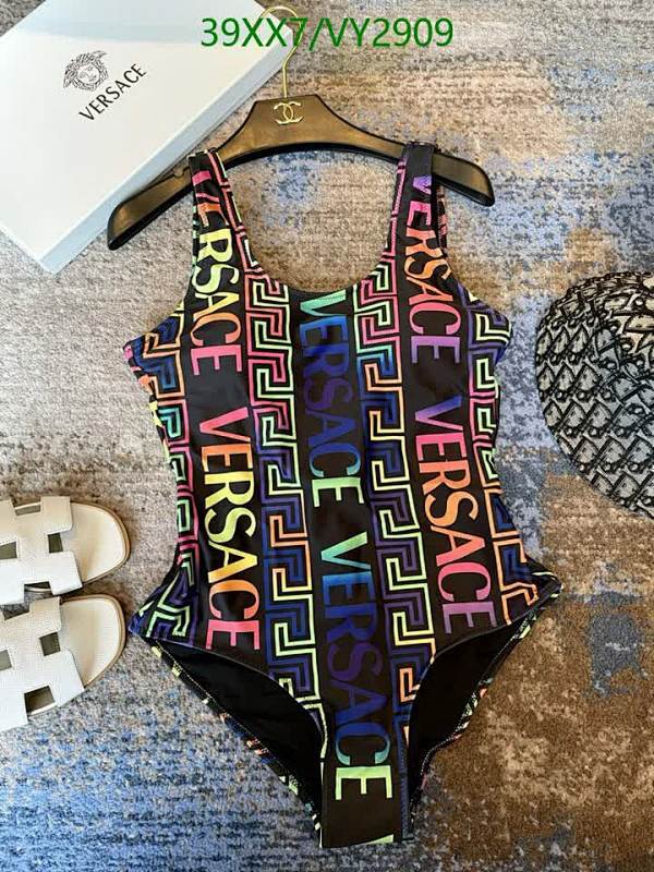 Products 13 Versace Colorful Logo Print One-Piece Swimsuit for Women - Black