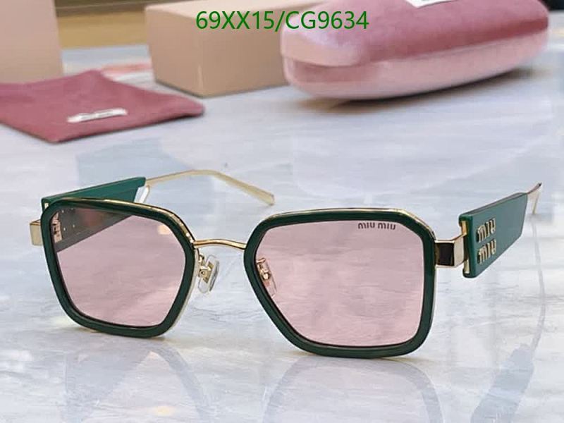 Miu Miu Women's Square Pink Lens Sunglasses Green & Gold Frame CG9634