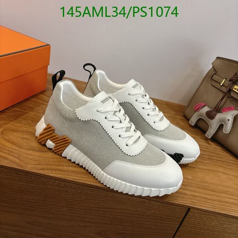 Hermes Men's Genuine Leather Sneakers - White & Grey