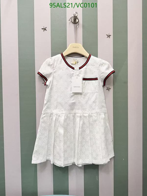 Gucci Kids White Cotton Pleated Dress with Red Trim