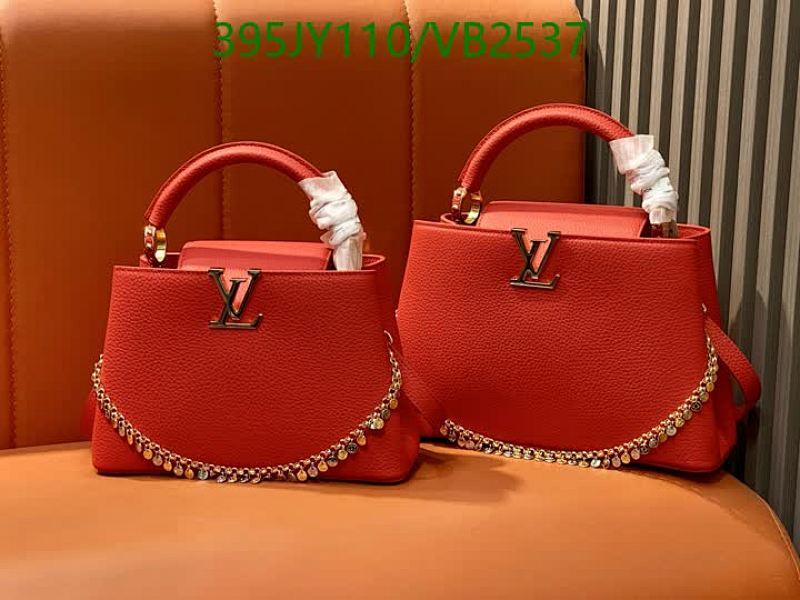 Louis Vuitton Capucines BB Handbag Red Grained Leather Top Handle Bag