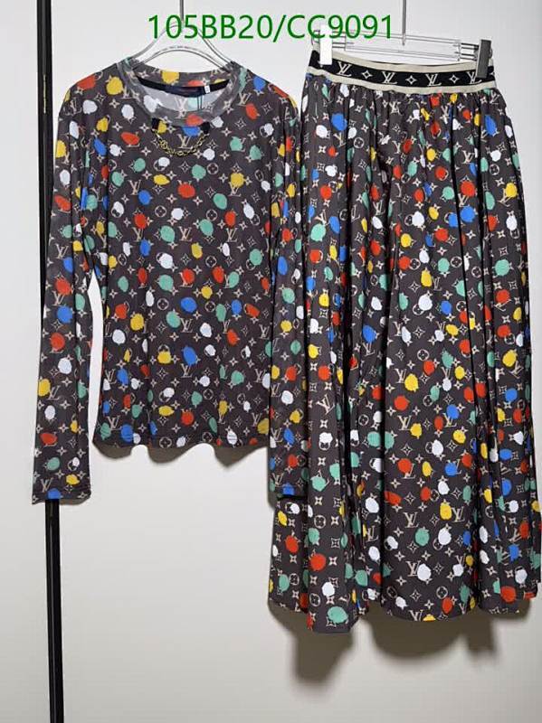 Louis Vuitton Monogram Multi-Color Dot Print Cotton Long Sleeve Top & Skirt Set