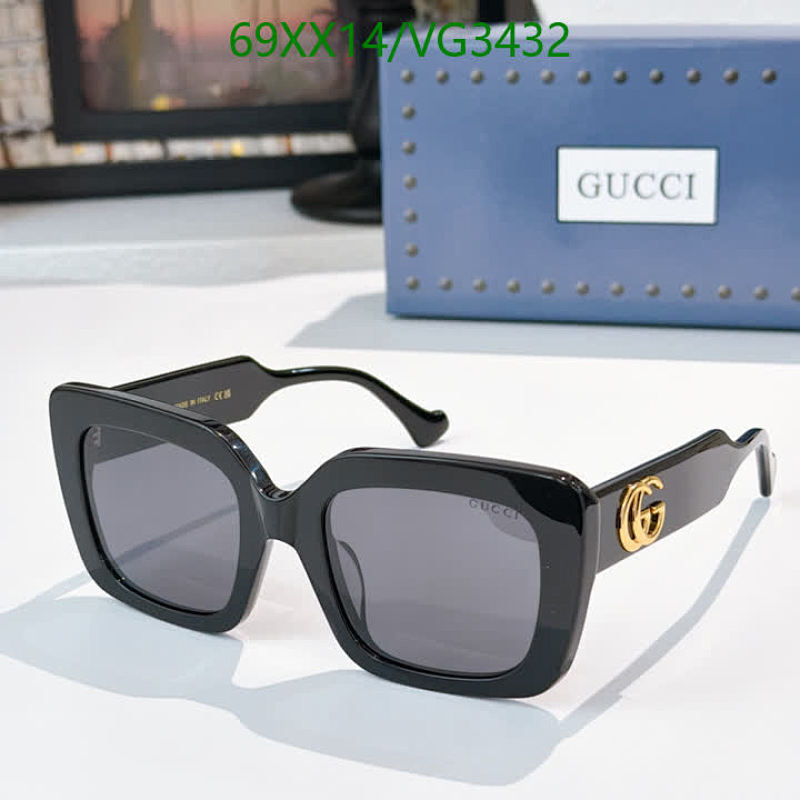 Gucci Square Frame Sunglasses with Interlocking GG Logo - Black, 52-22-145