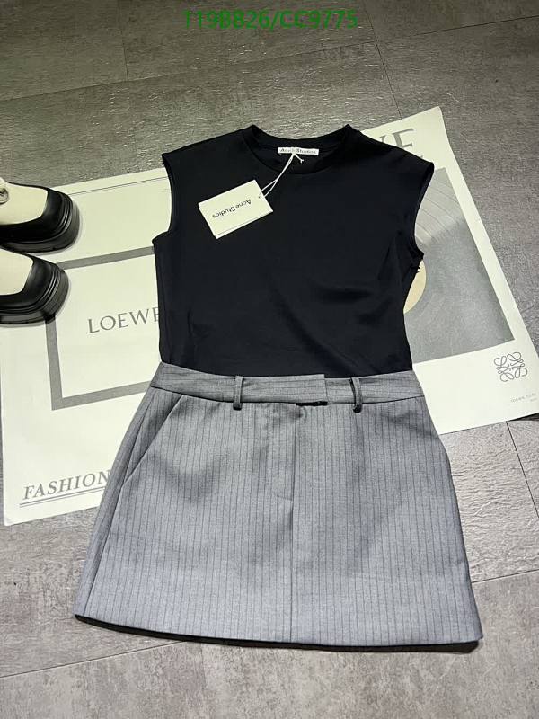 Acne Studios Sleeveless Black Top and Grey Pinstripe Skirt Set