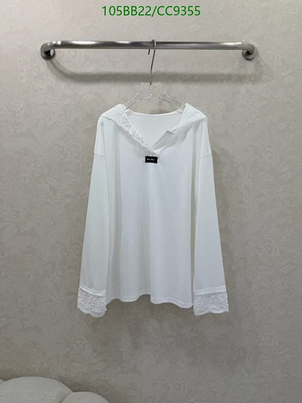 Miu Miu Women's White Cotton Lace Trim V-Neck Long Sleeve Top