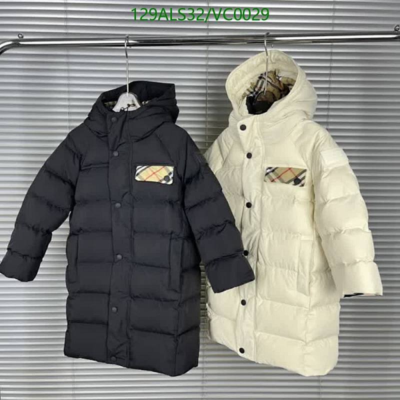Burberry Kids Down Puffer Coat with Check Detail - Black & Cream