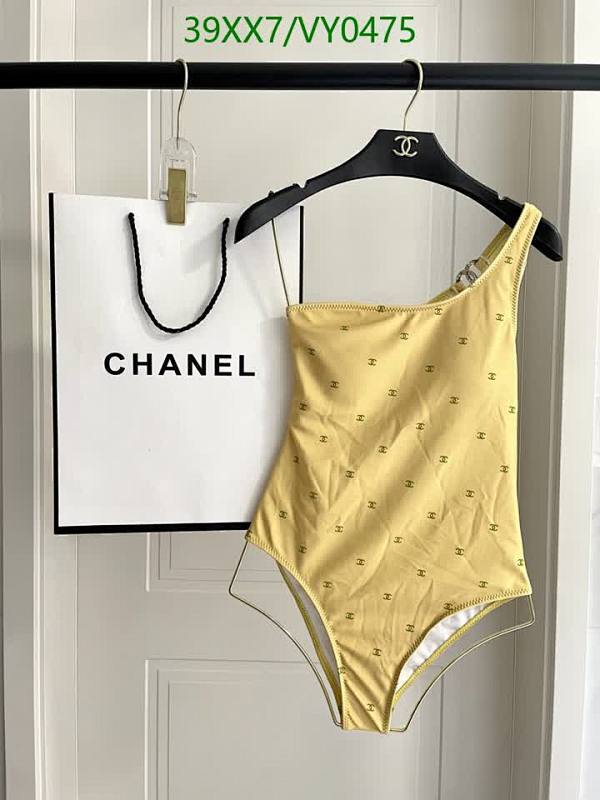 Chanel One-Shoulder Monogram Swimsuit - Elegant Yellow Designer Bathing Suit