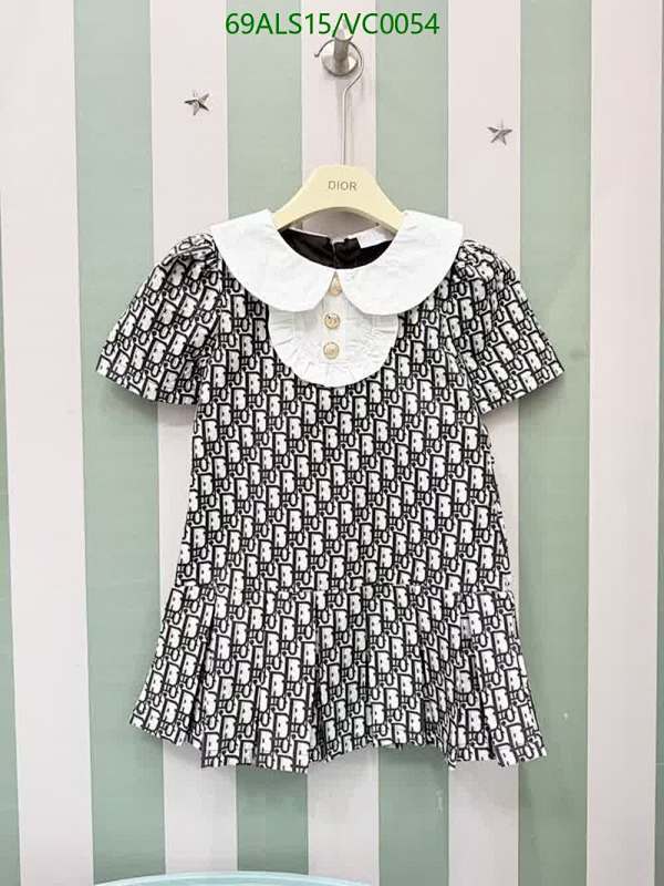 Dior Kids Girls Monogram Print Pleated Dress with Peter Pan Collar