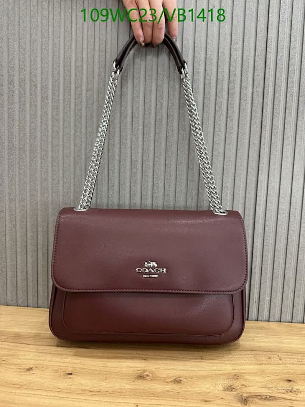 Coach Burgundy Leather Shoulder Bag with Chain Strap - Elegant & Versatile