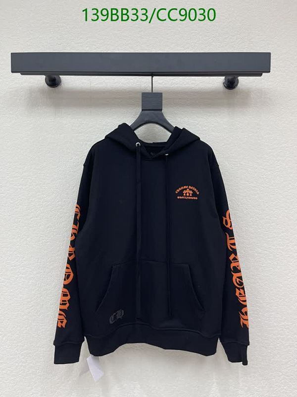 Chrome Hearts Black Cotton Hoodie with Orange Graphic Print