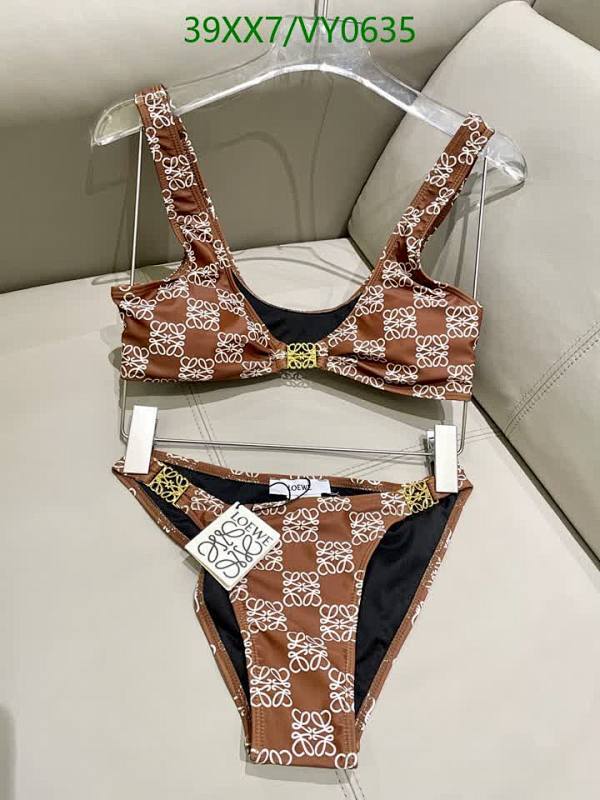 Loewe Women's Stylish Anagram Print Bikini Swimsuit Set - Brown & White