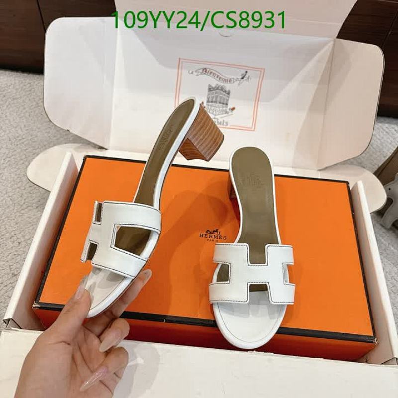 Hermès Women's White Leather H Slide Sandals with Block Heel
