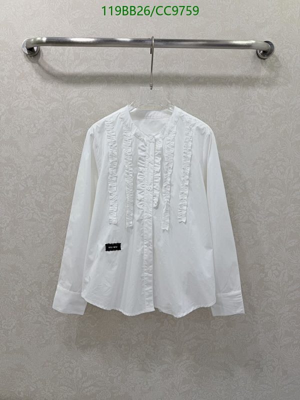 Miu Miu Women's White Ruffled Cotton Blouse - Long Sleeve Button-Down Top