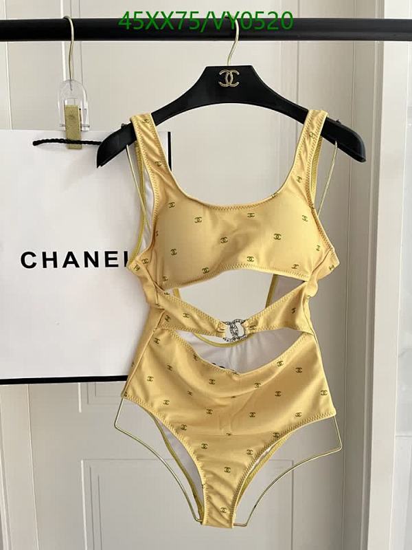 Chanel One-Piece Swimsuit for Women - Elegant Cut-Out Design, Yellow